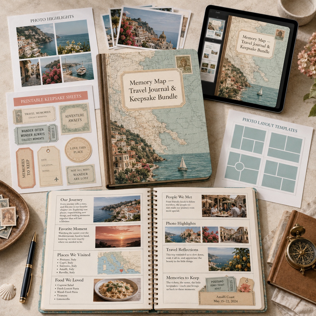 Memory Map Vintage Travel Journal & Keepsake Collection