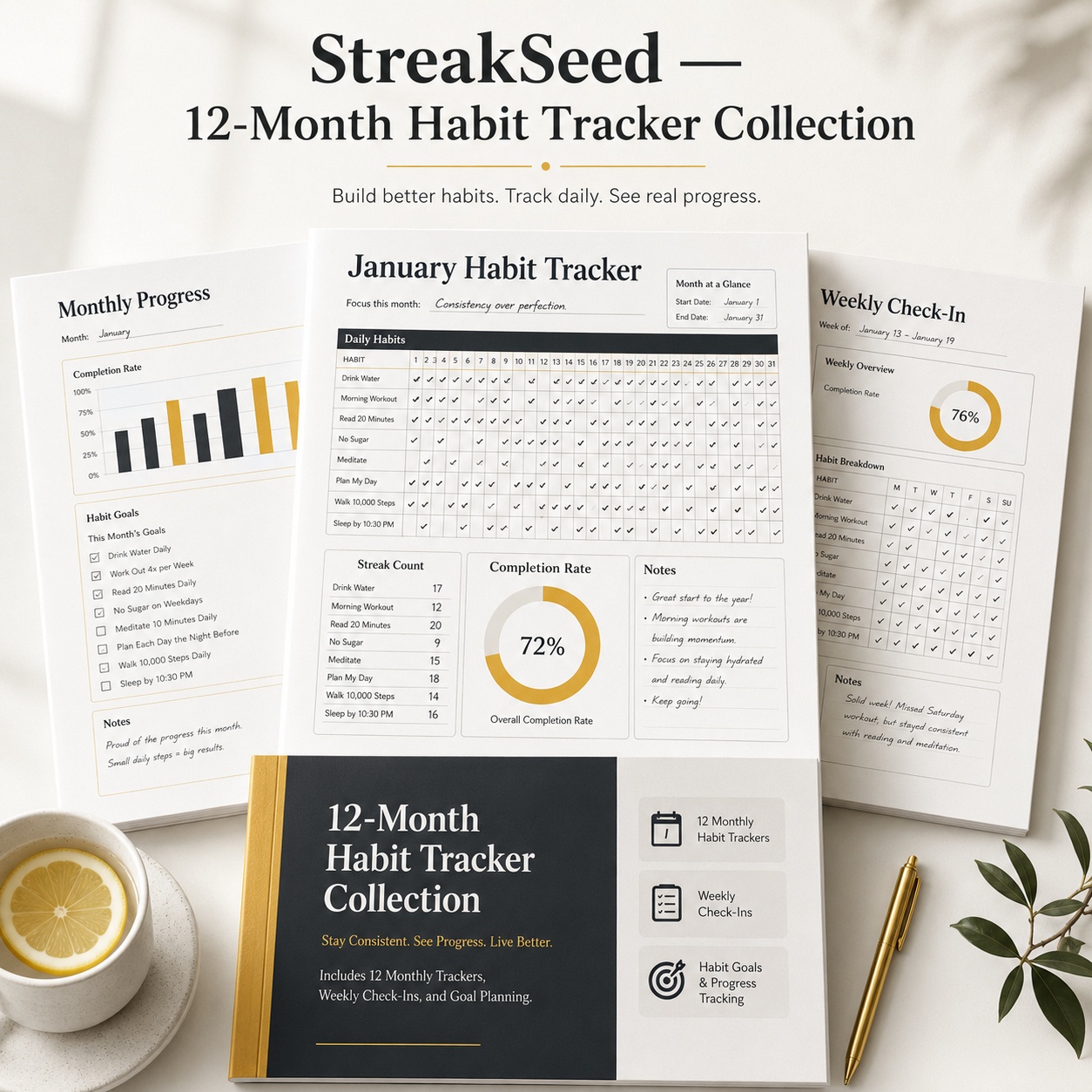 StreakSeed 12-Month Habit Tracker & Progress Planner
