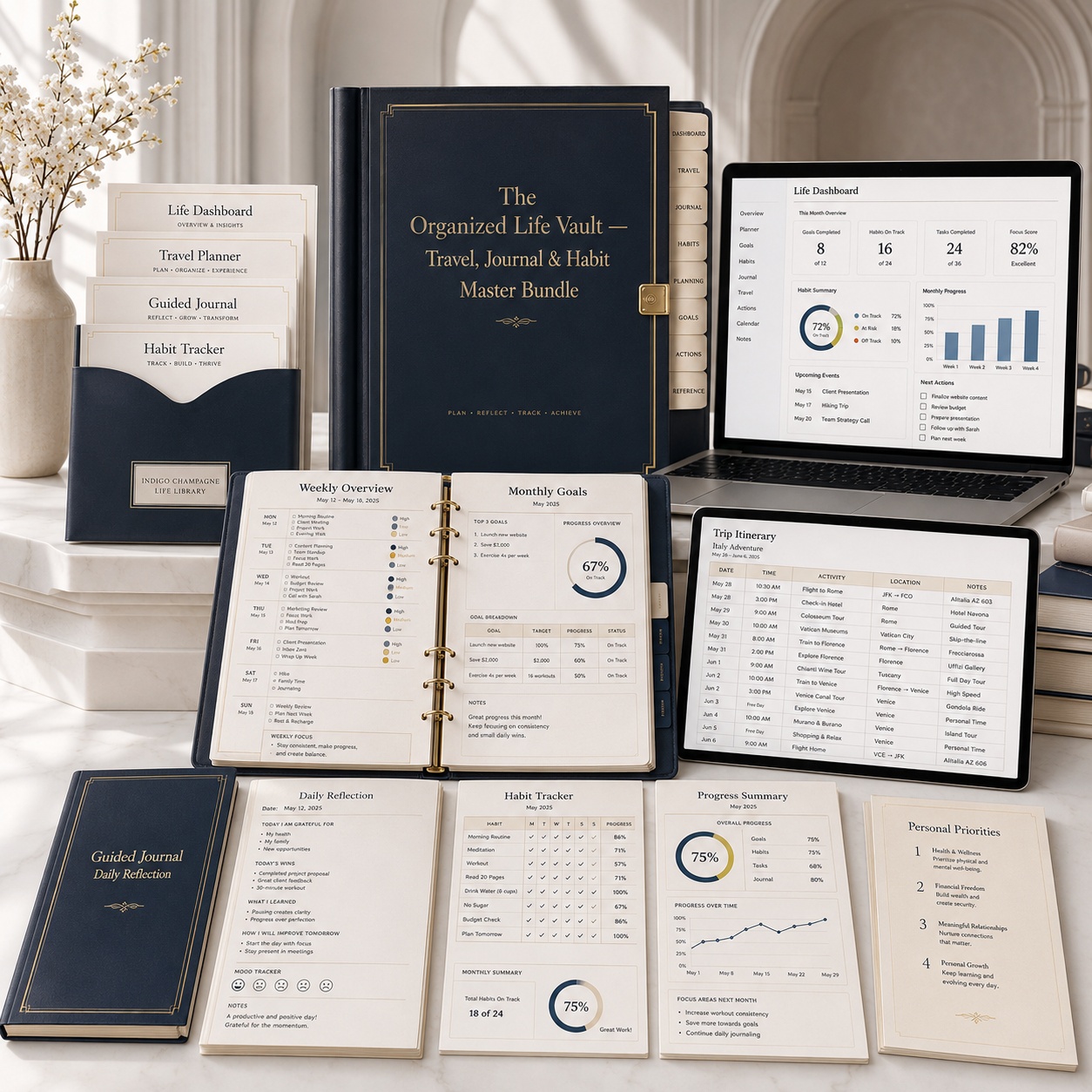 The Organized Life Vault — Ultimate Travel, Journal & Habit Planner Bundle
